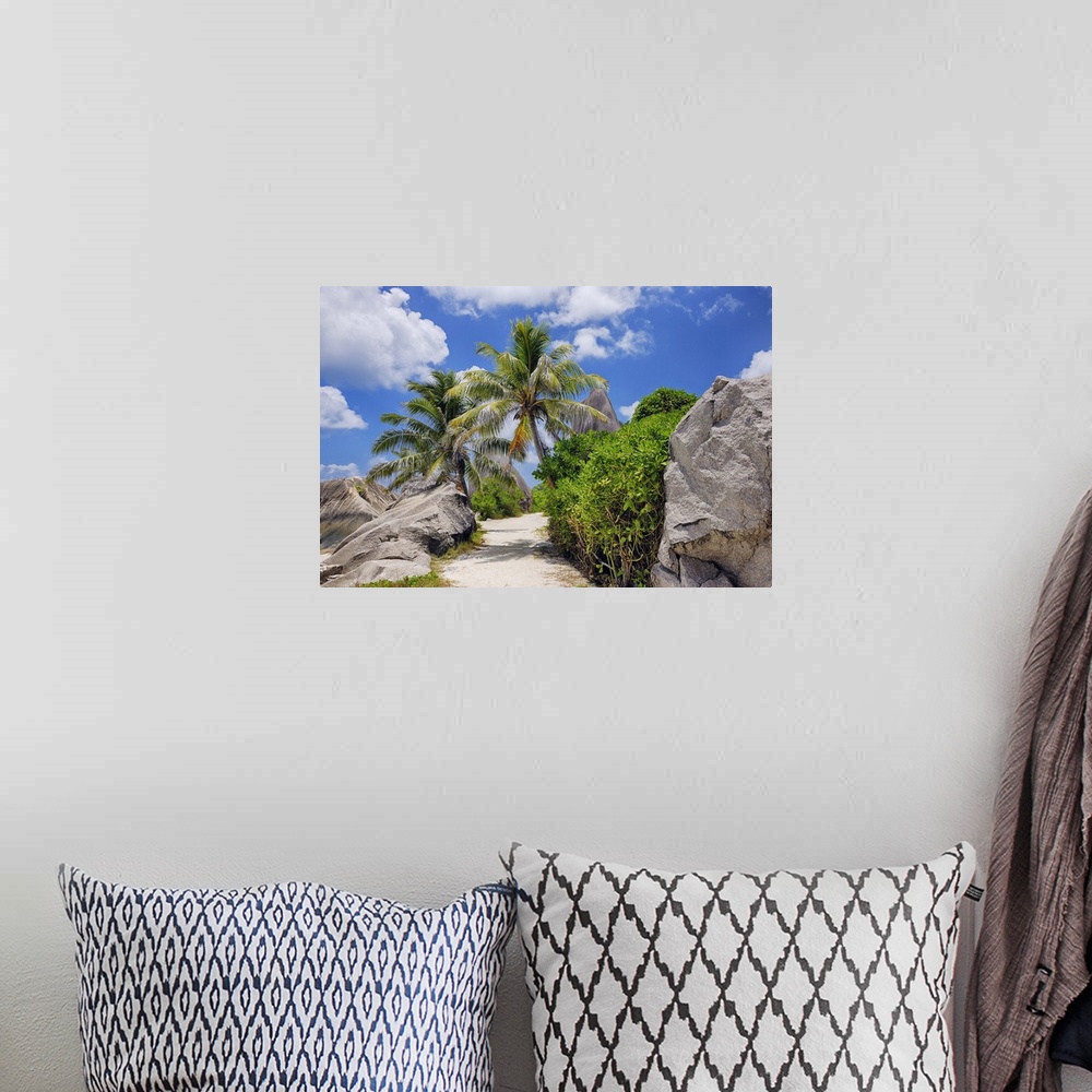 A bohemian room featuring Footpath through Rocks and Palm Trees, Anse Source doArgent, La Digue, Seychelles
