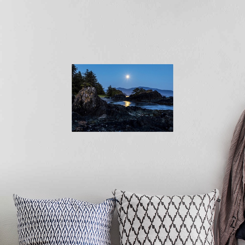 A bohemian room featuring A full moon rises over Nootka Island, Nuchatlitz Provincial Park; British Columbia, Canada