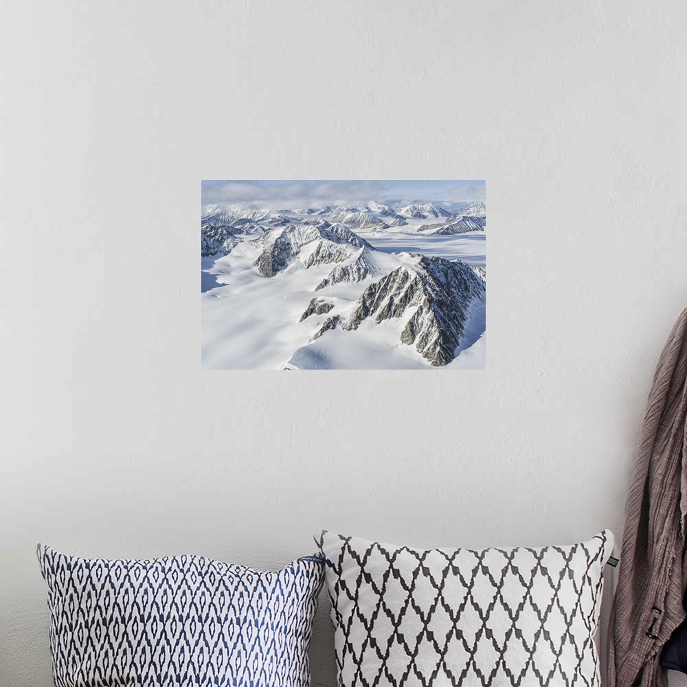 A bohemian room featuring Glaciers and mountains of Kluane national park and reserve, near Haines junction, Yukon, Canada.