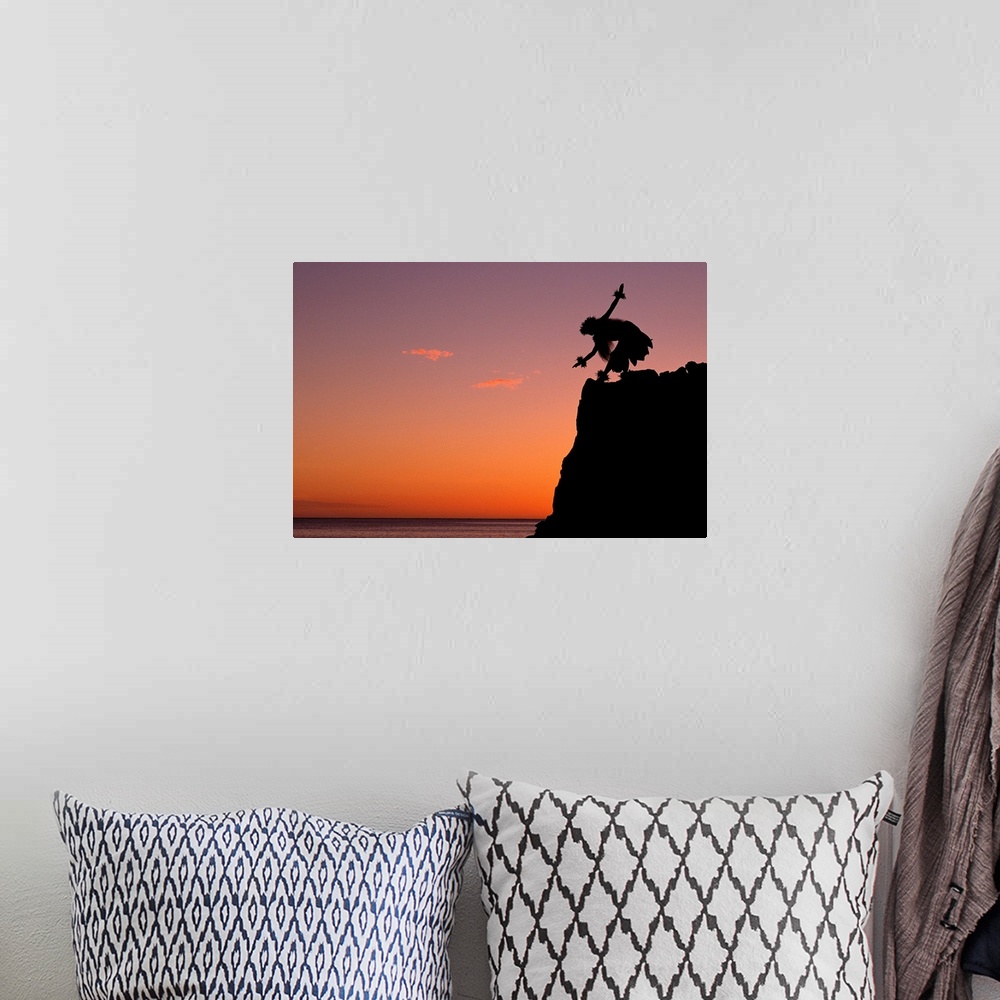 A bohemian room featuring Hawaii, Female Hula Dancer Silhouetted On Cliff At Sunset