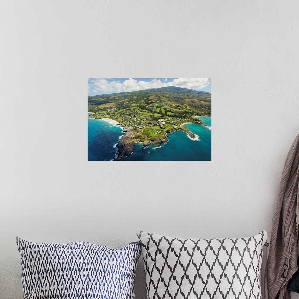 A bohemian room featuring Hawaii, Maui, Aerial Of Kapalua Resort Along The Ocean