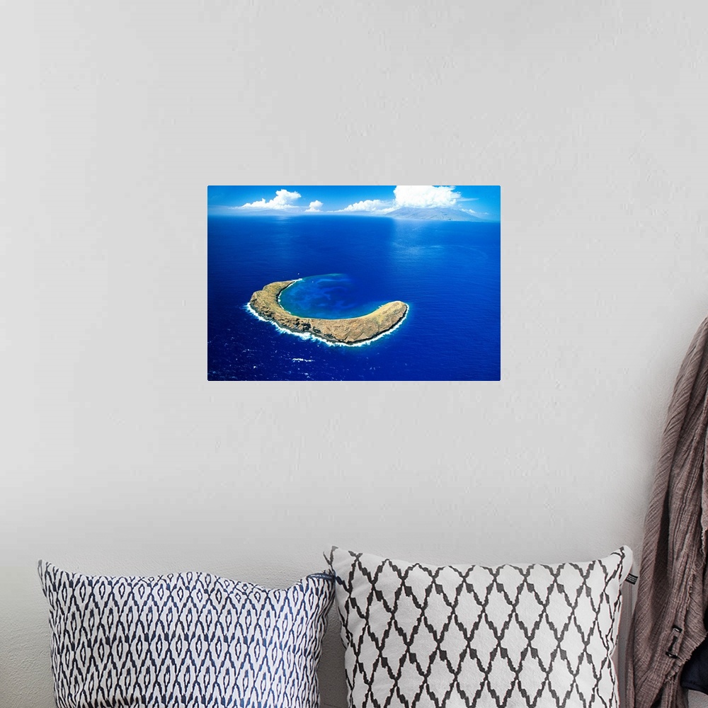A bohemian room featuring Hawaii, Maui, Aerial Overview Of Molokini Crater