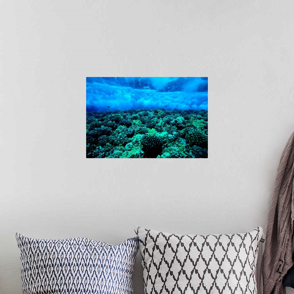 A bohemian room featuring Hawaii, Maui, Molokini Island, Underwater View Of Wave Breaking Over Shallow Reef