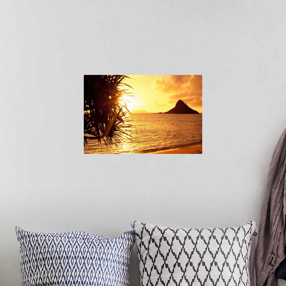 A bohemian room featuring Hawaii, Oahu, View Of Chinaman's Hat At Sunset
