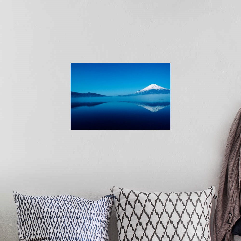A bohemian room featuring Japan, Mount Fuji, Lake Motosu, misty reflection of snowcapped mountain