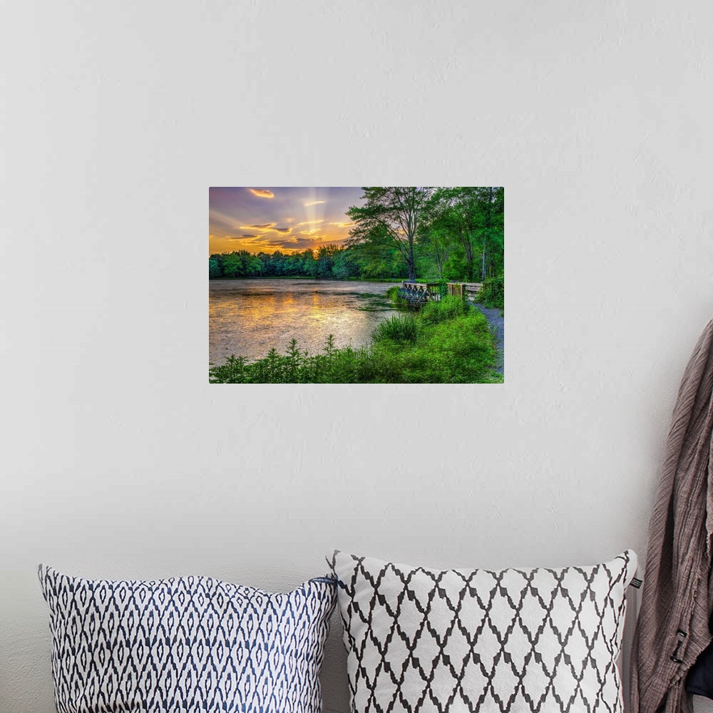 A bohemian room featuring Lakeside sunset, Bushkill, Pennsylvania, USA