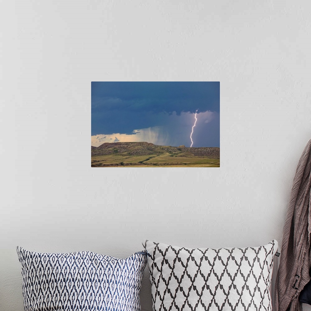 A bohemian room featuring Lightning Striking Over 70 Mile Butte, Saskatchewan, Canada