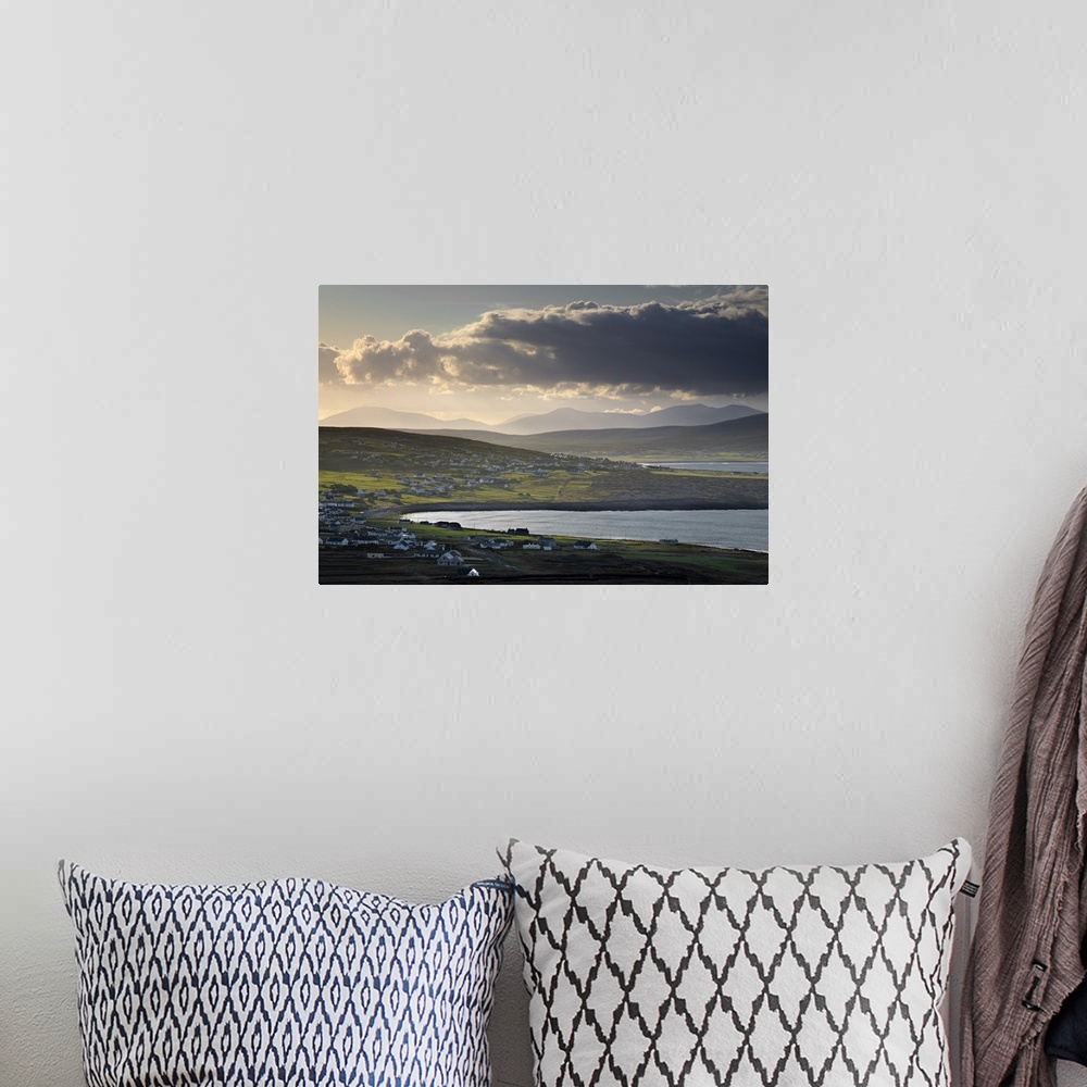A bohemian room featuring Morning Light Over A Village, Dooagh, Achill Island, County Mayo, Ireland