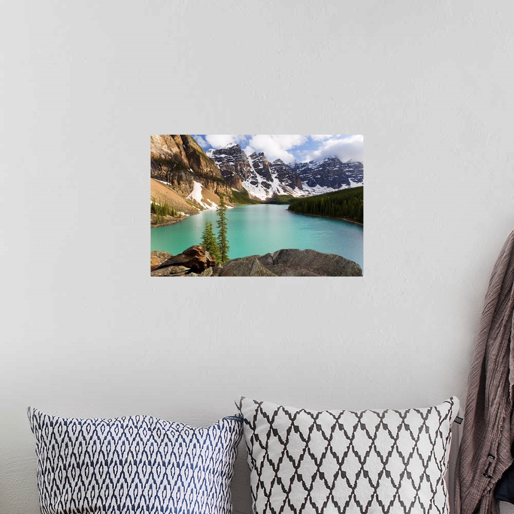A bohemian room featuring Overview of Moraine Lake, Banff National Park, Alberta, Canada
