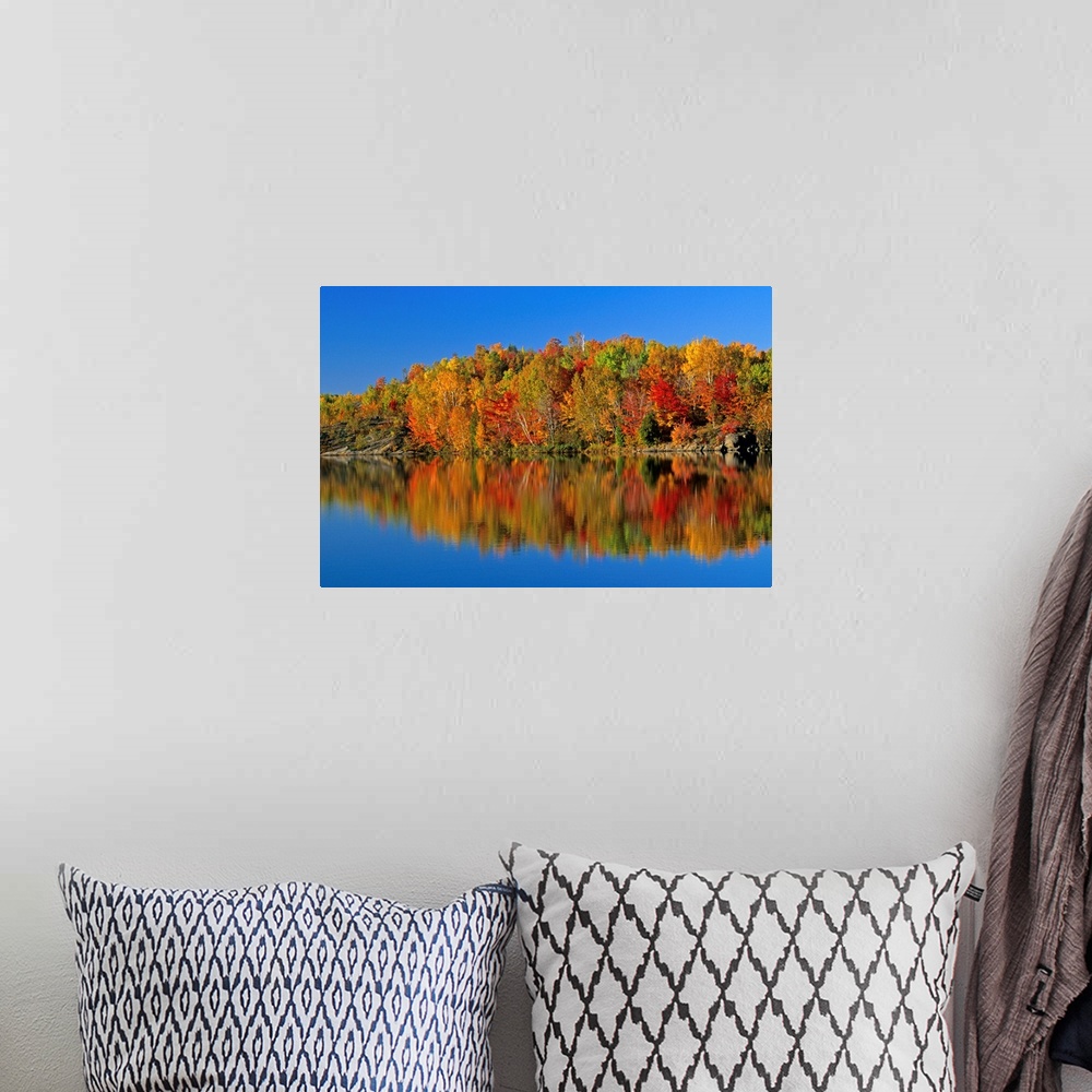 A bohemian room featuring Reflected Autumn Trees In Simon Lake, Naughton, Ontario, Canada