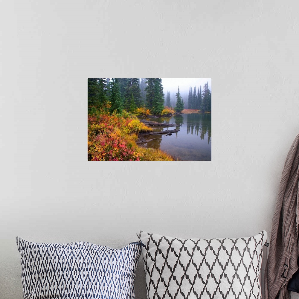 A bohemian room featuring Reflection On Lake In Autumn, Mount Rainier National Park, Washington, USA