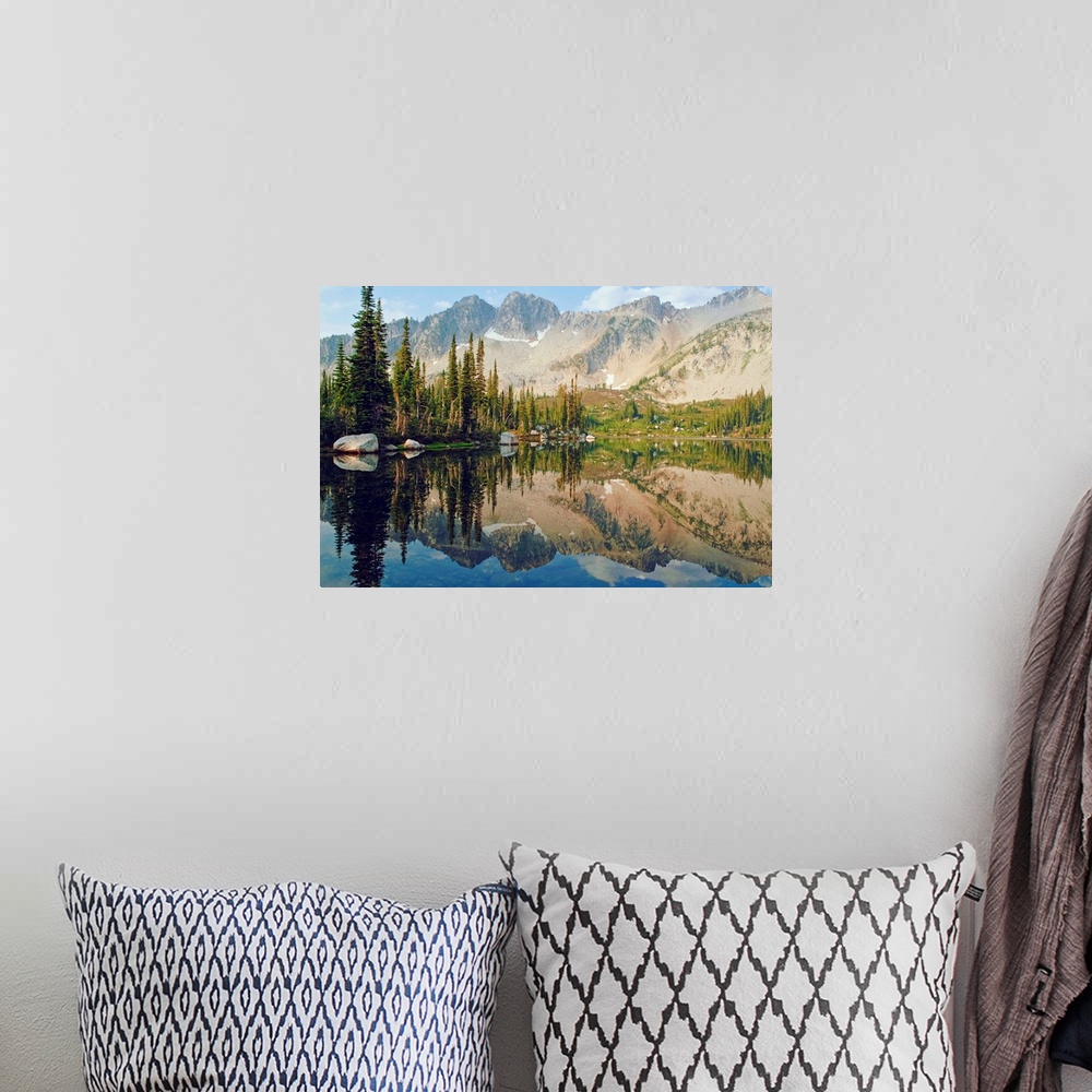 A bohemian room featuring Reflections Of The Trees And Mountains In Blue Lake, Eaglecap Wilderness, Oregon
