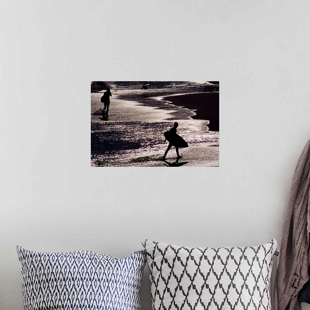 A bohemian room featuring Silhouettes Of Surfers On Beach, California, USA