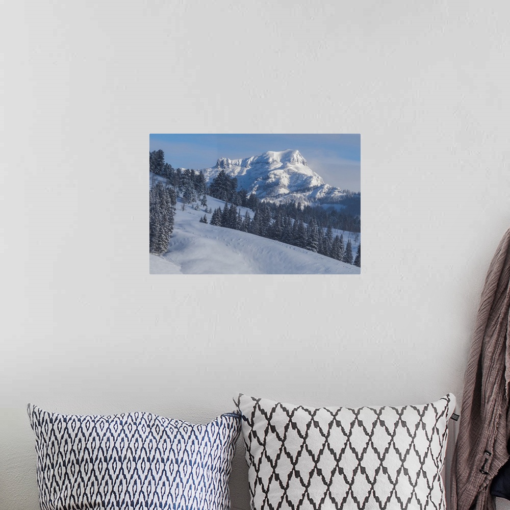 A bohemian room featuring View of snow covered Barronette Peak in the Absaroka Range on a sunny winter day in Yellowstone N...