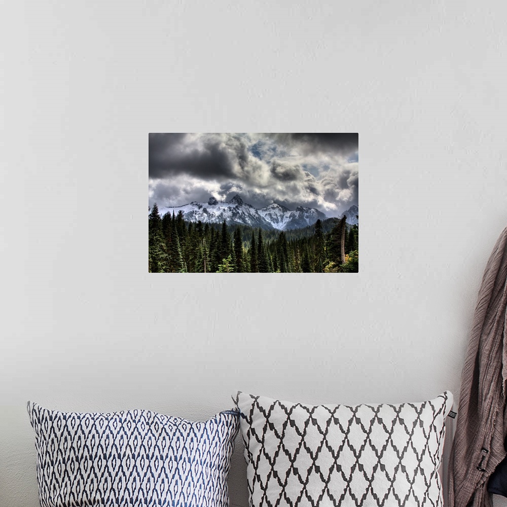 A bohemian room featuring Storm Clouds, Mount Rainier, Pierce County, Washington