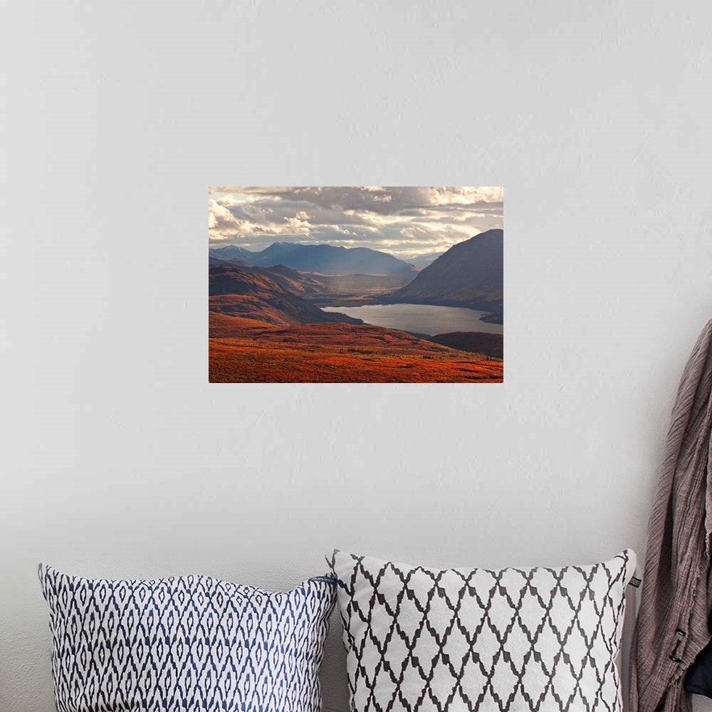 A bohemian room featuring Sunset Light Over Mountains Around Fish Lake, Whitehorse, Yukon, Canada