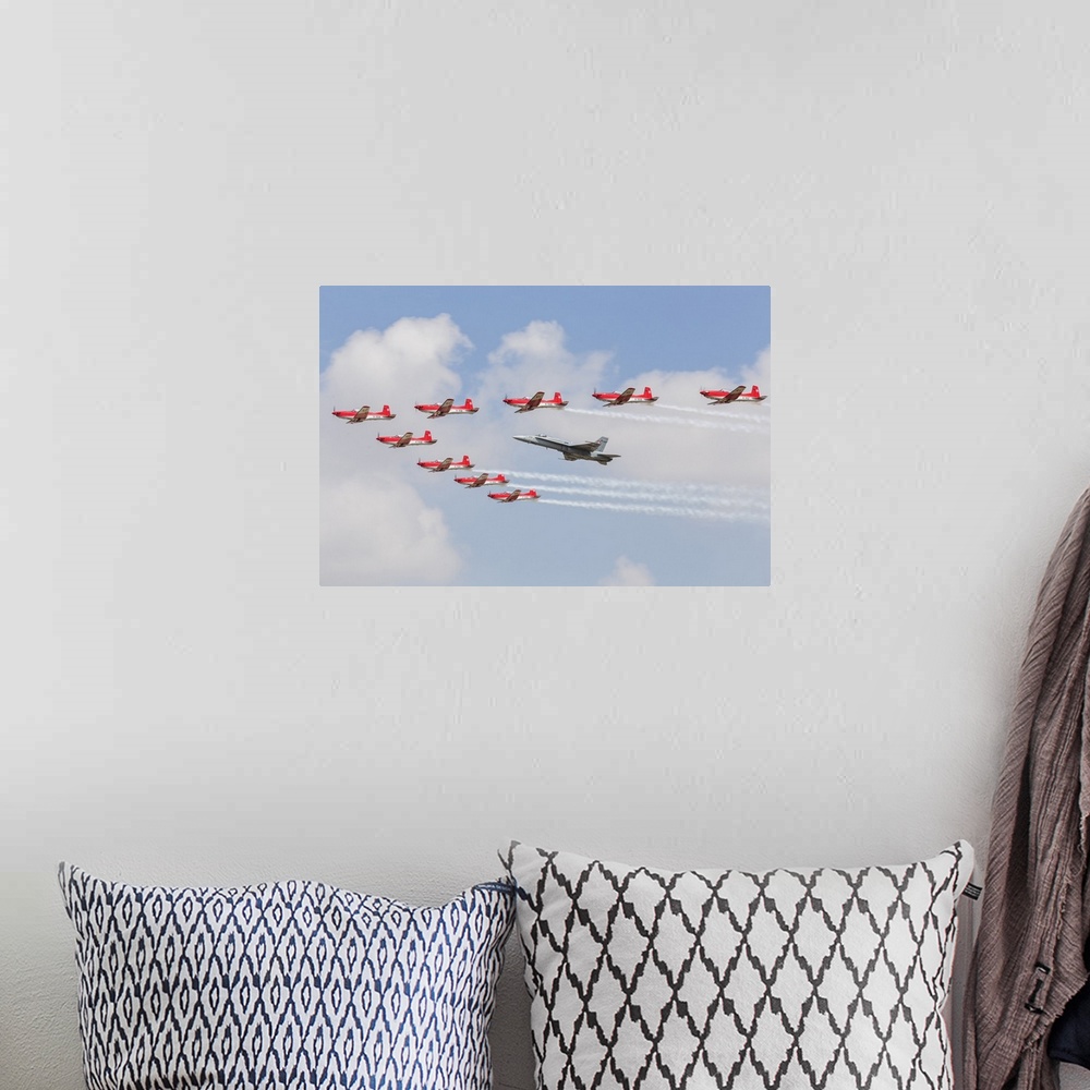 A bohemian room featuring Swiss Air Force F/A-18C Hornet and PC-7 Aerobatic display team.