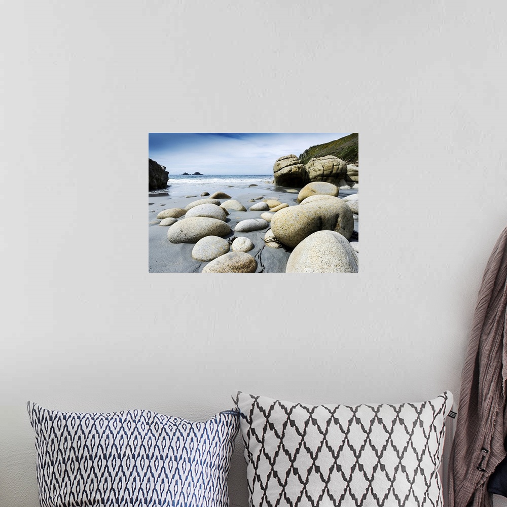A bohemian room featuring The beach at Porth Nanven.