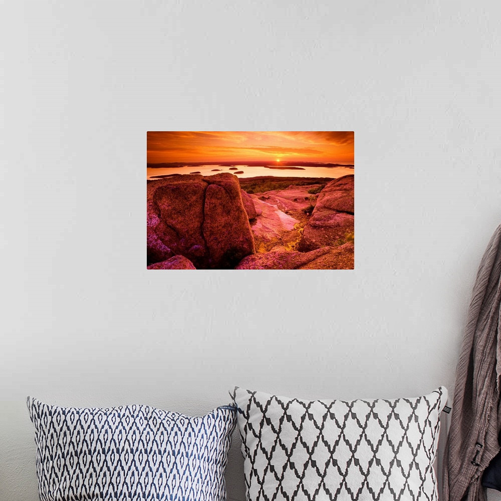 A bohemian room featuring View From Cadillac Mountain At Sunrise, Acadia National Park, Maine