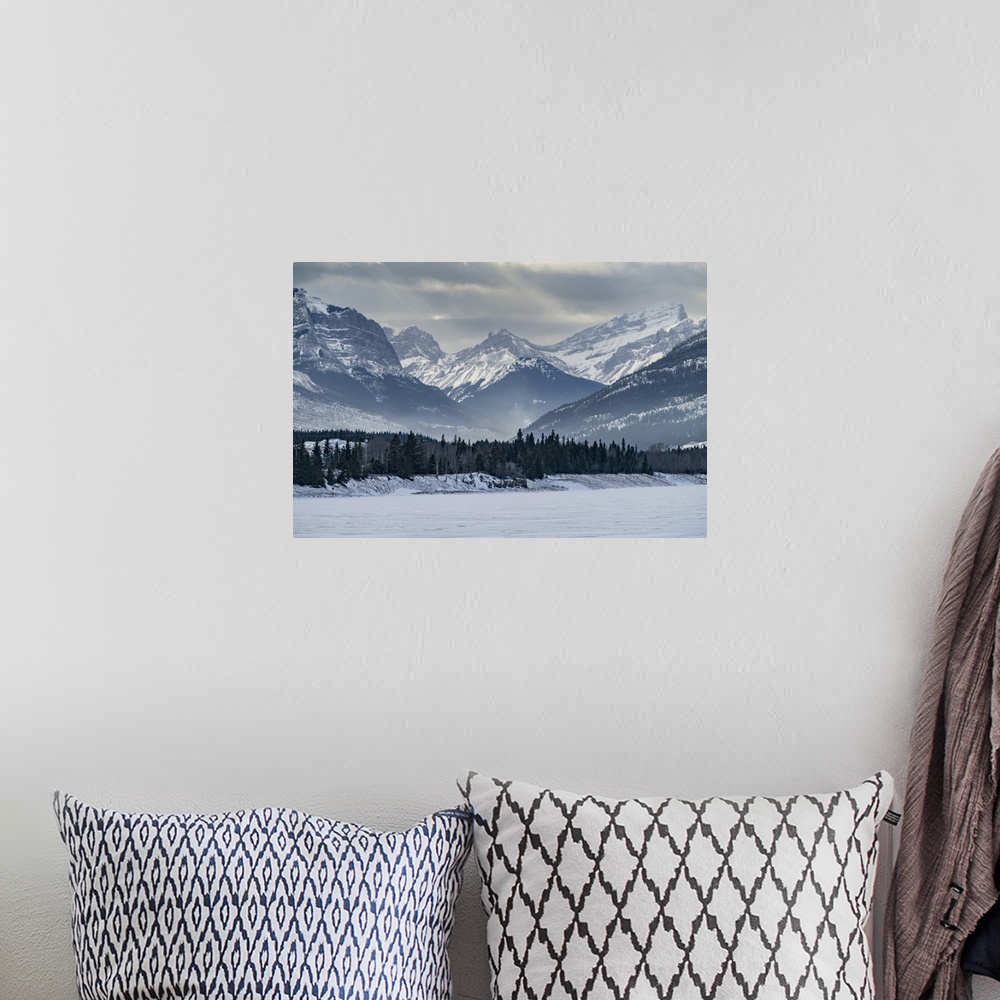 A bohemian room featuring View of Rocky Mountains outside of Banff national park. Alberta, Canada.