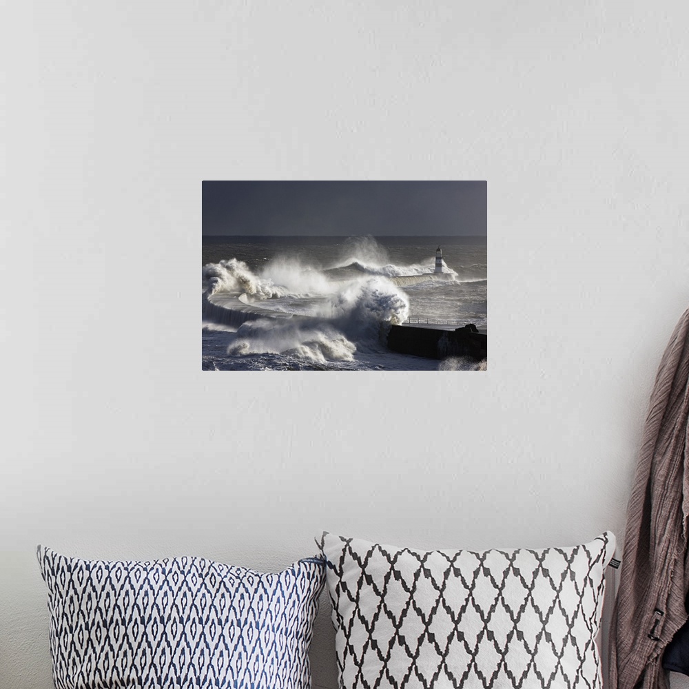 A bohemian room featuring Waves Crashing On Lighthouse, Seaham, Teesside, England