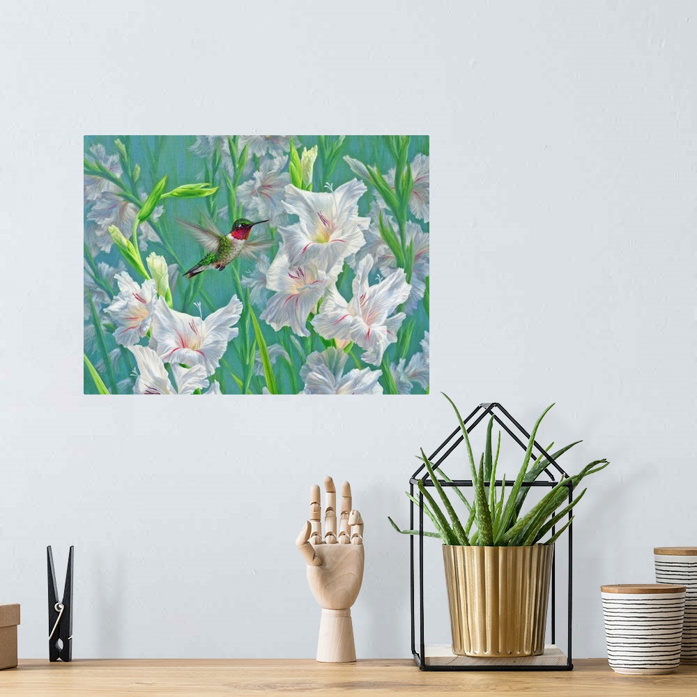 A bohemian room featuring Garden Dance - Hummingbird And Gladiola V