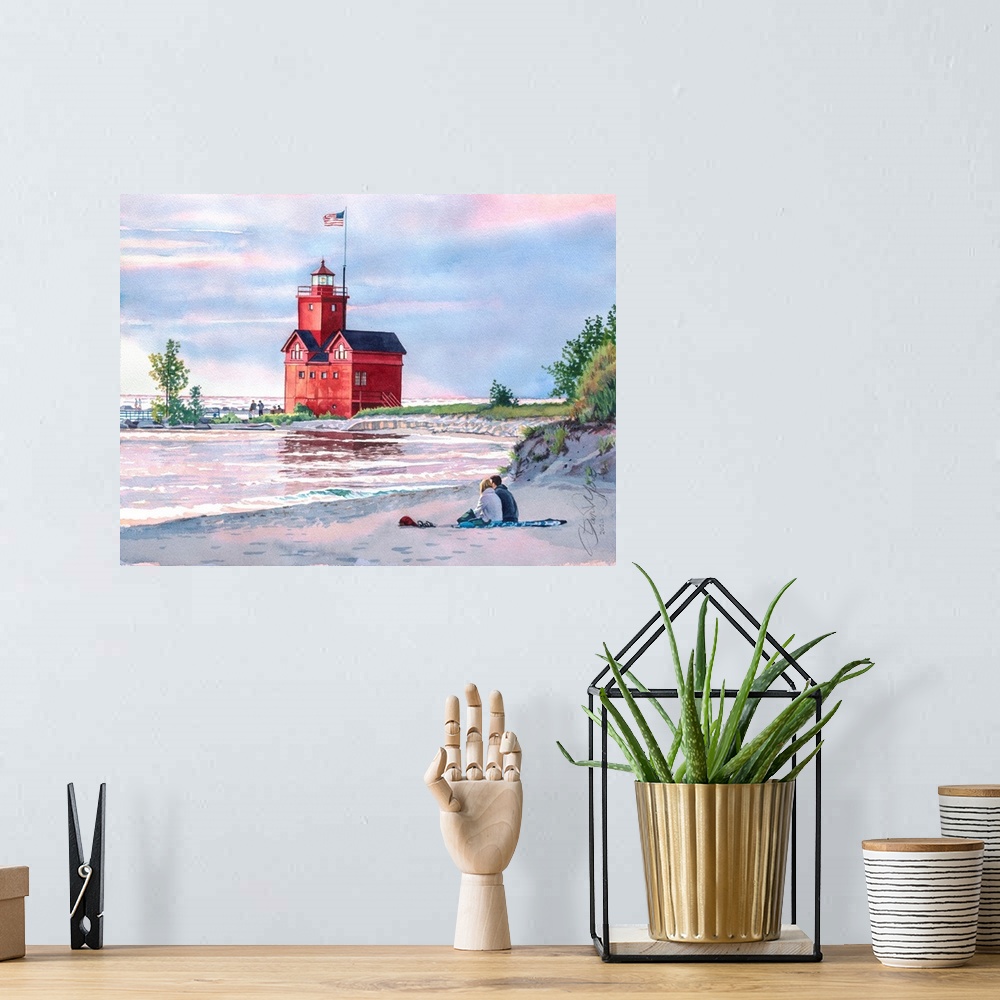 A bohemian room featuring Holland Lighthouse