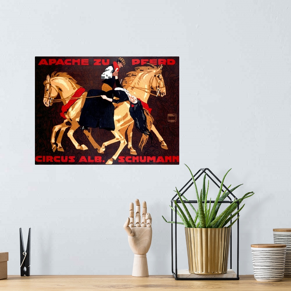 A bohemian room featuring Apache Zu Pferd Vintage Advertising Poster
