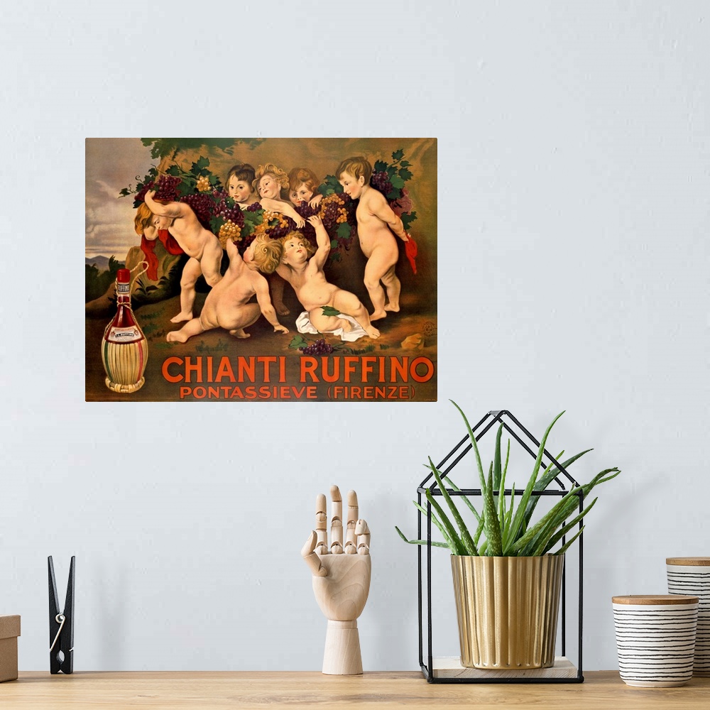 A bohemian room featuring Chianti Ruffino, Vintage Poster, by Leopoldo Metlicovitz