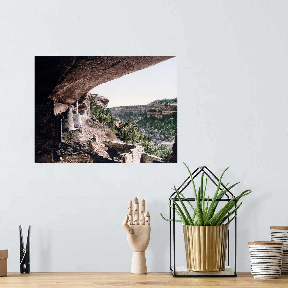 A bohemian room featuring Cliff Palace Mesa Verde From the Ruins Colorado Vintage Photograph