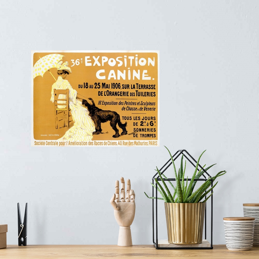 A bohemian room featuring Advertisement for the 36th Dog Show at l'Orangerie des Tuileries in Paris. The poster shows an el...