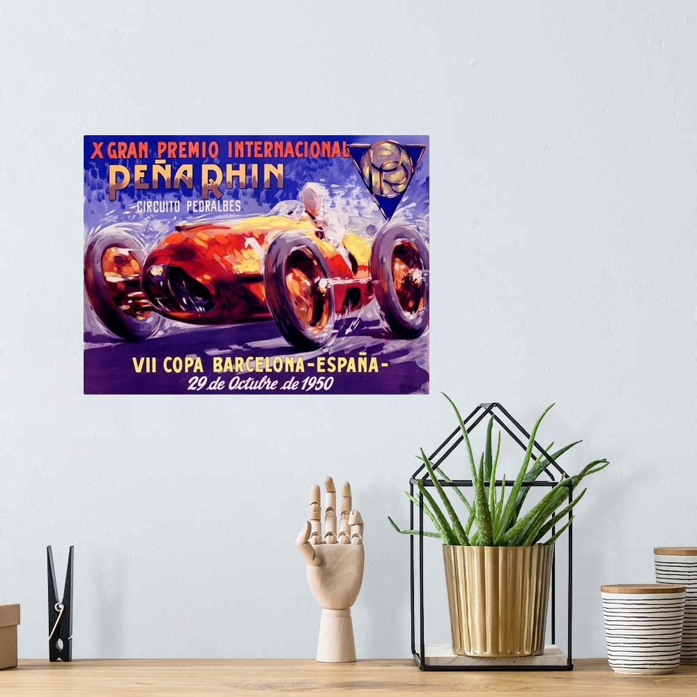 A bohemian room featuring Classic advertisement for the Gran Premio Internacional car race Pena Rhin in Barcelona, Spain on...