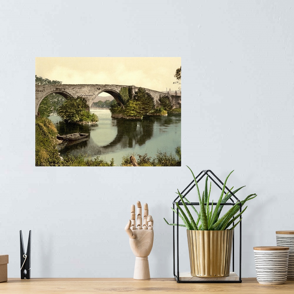 A bohemian room featuring Hand colored photograph of old bridge, Stirling, Scotland.