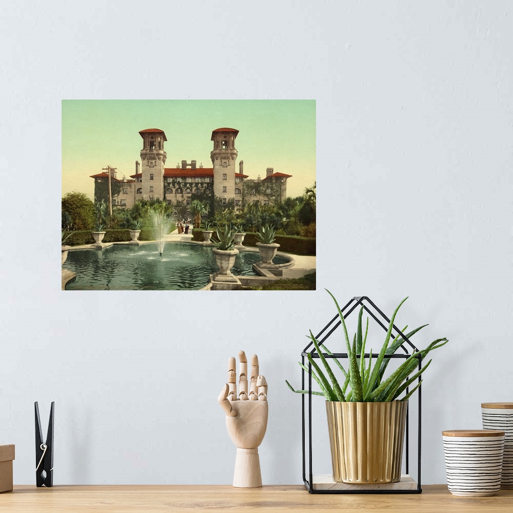 A bohemian room featuring Hand colored photograph of the alcazar, St. Augustine, Florida.