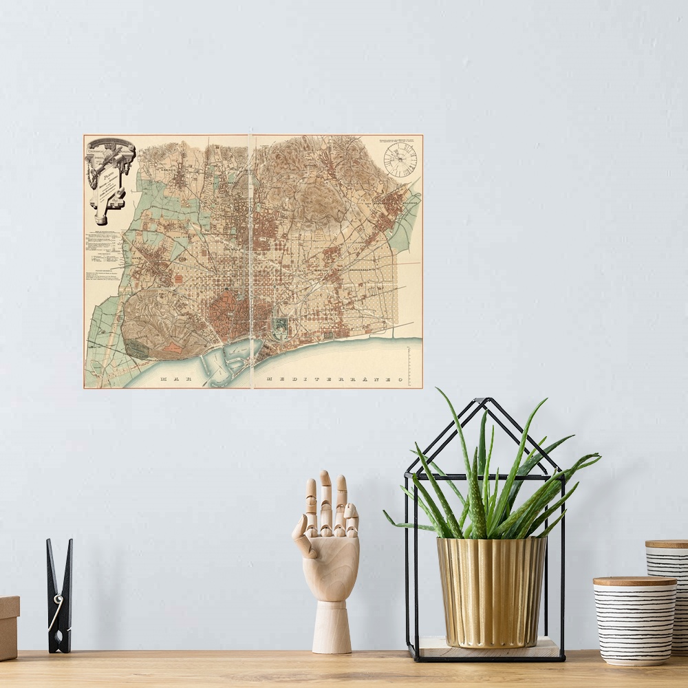 A bohemian room featuring vintage Map of Barcelona