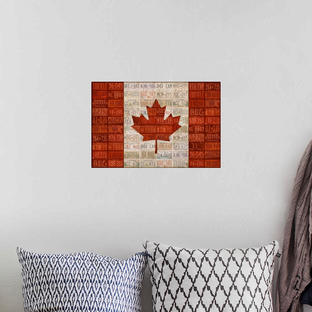 A bohemian room featuring Canada License Plate Flag