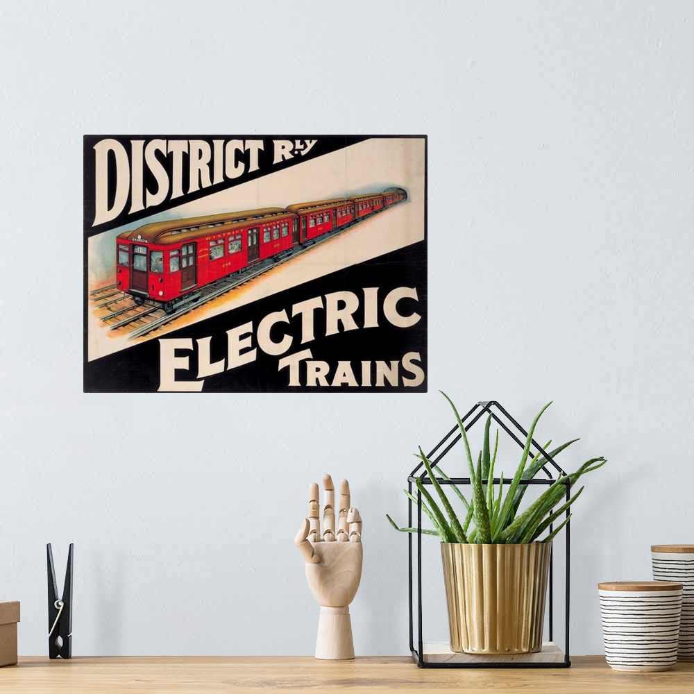 A bohemian room featuring Vintage poster advertisement for Electric Trains.