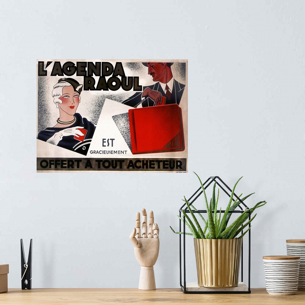 A bohemian room featuring Vintage poster advertisement for La Agenda Raoul.