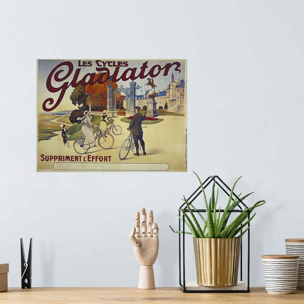 A bohemian room featuring Les Cycles Gladiator - Vintage Bicycle Advertisement