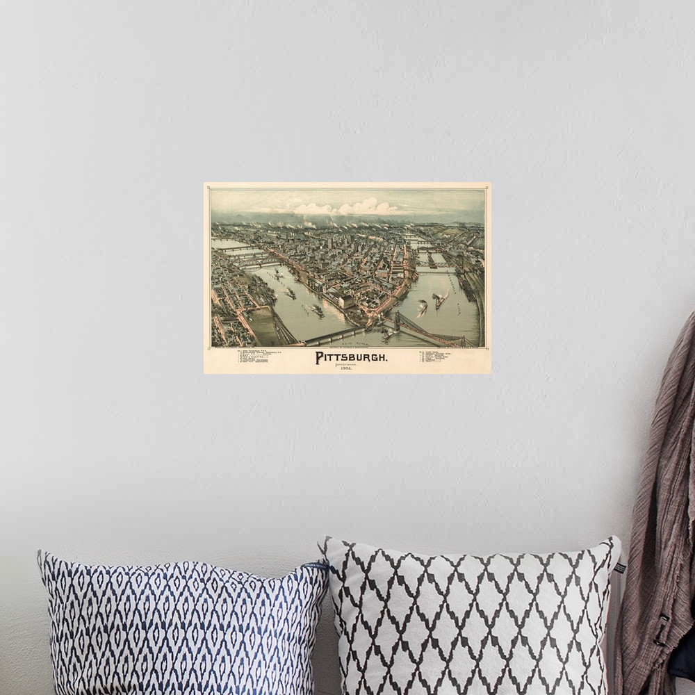 A bohemian room featuring vintage Map of the City of Pittsburg