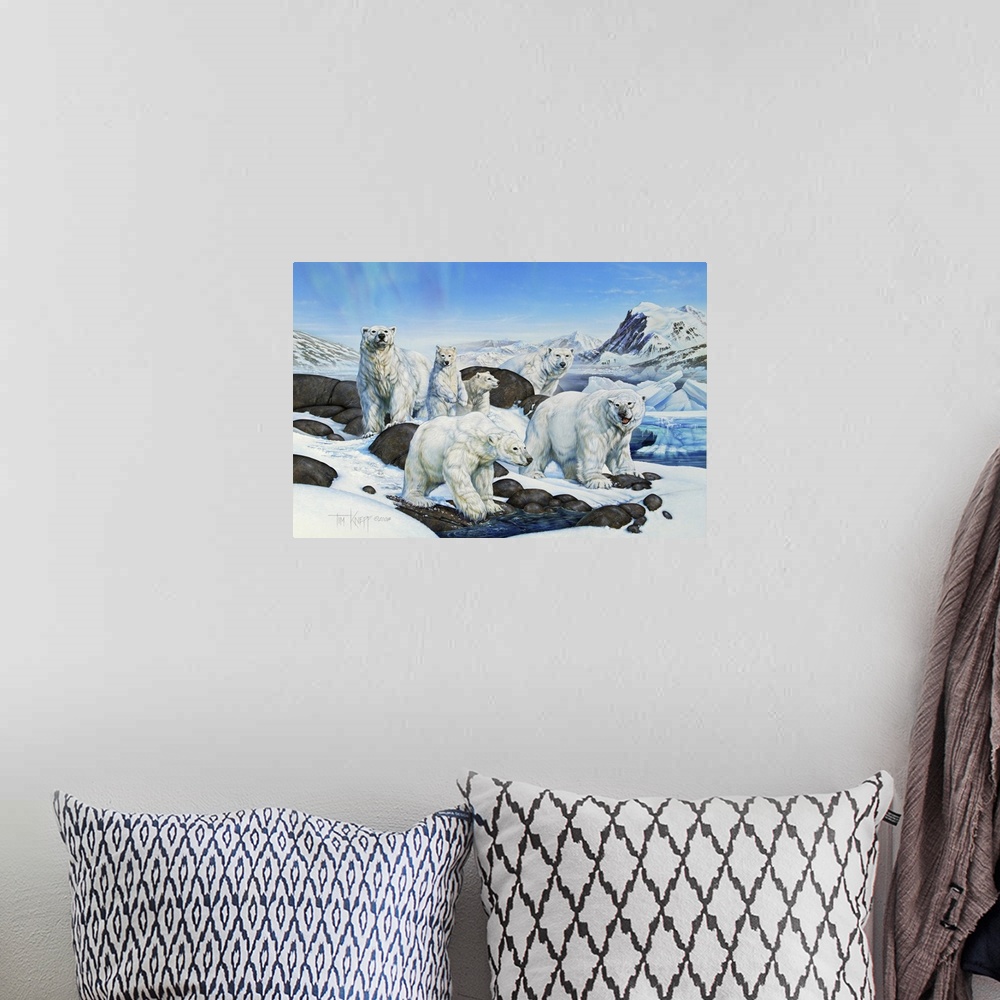 A bohemian room featuring Polar Bears on an ice cap