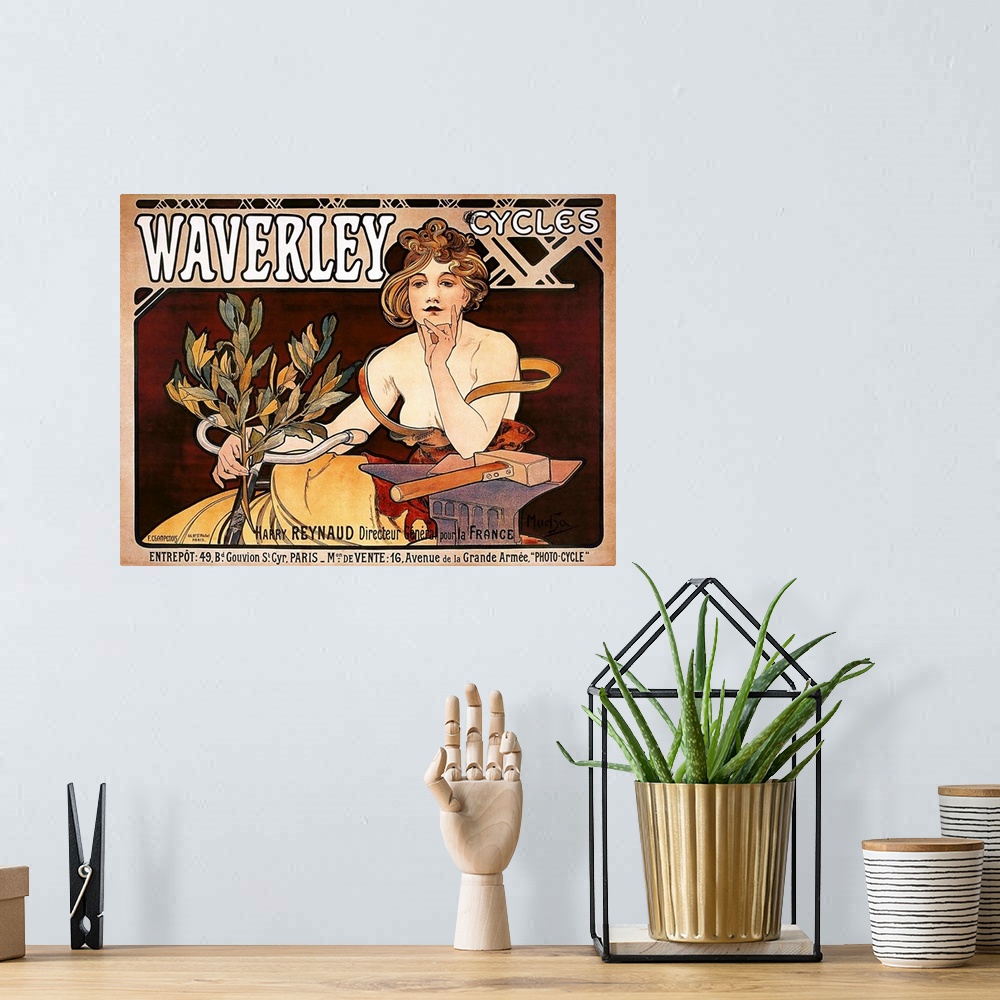 A bohemian room featuring Waverly Cycles - Vintage Bicycle Advertisement