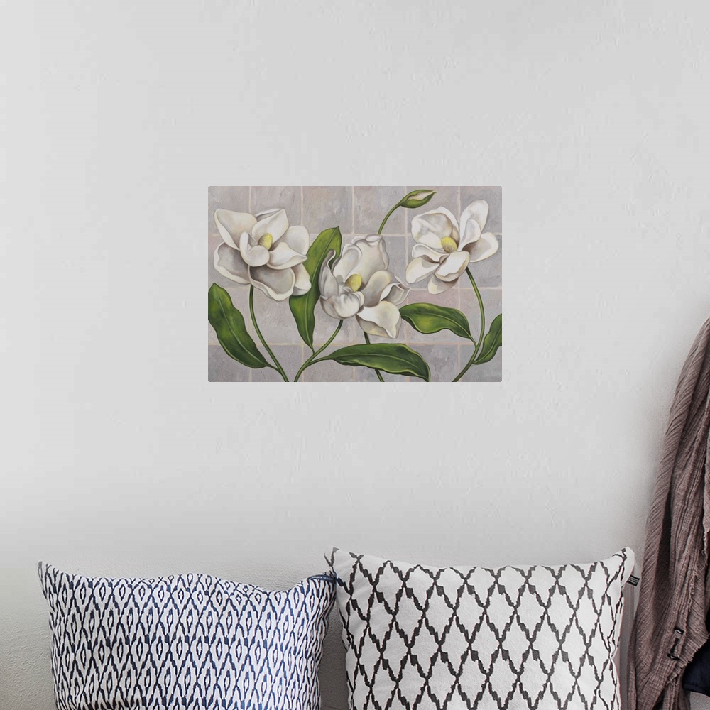 A bohemian room featuring white magnolias