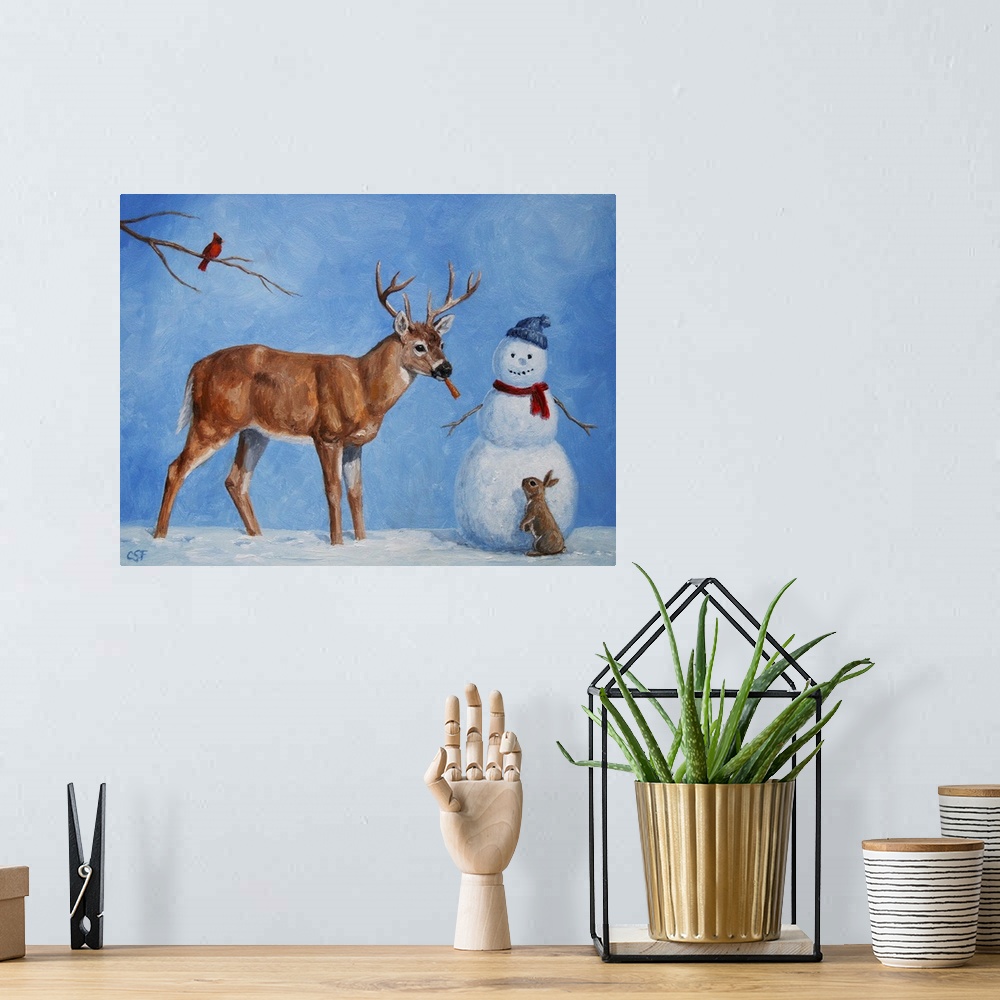 A bohemian room featuring Reindeer, Snowman, bird, rabbitChristmas
