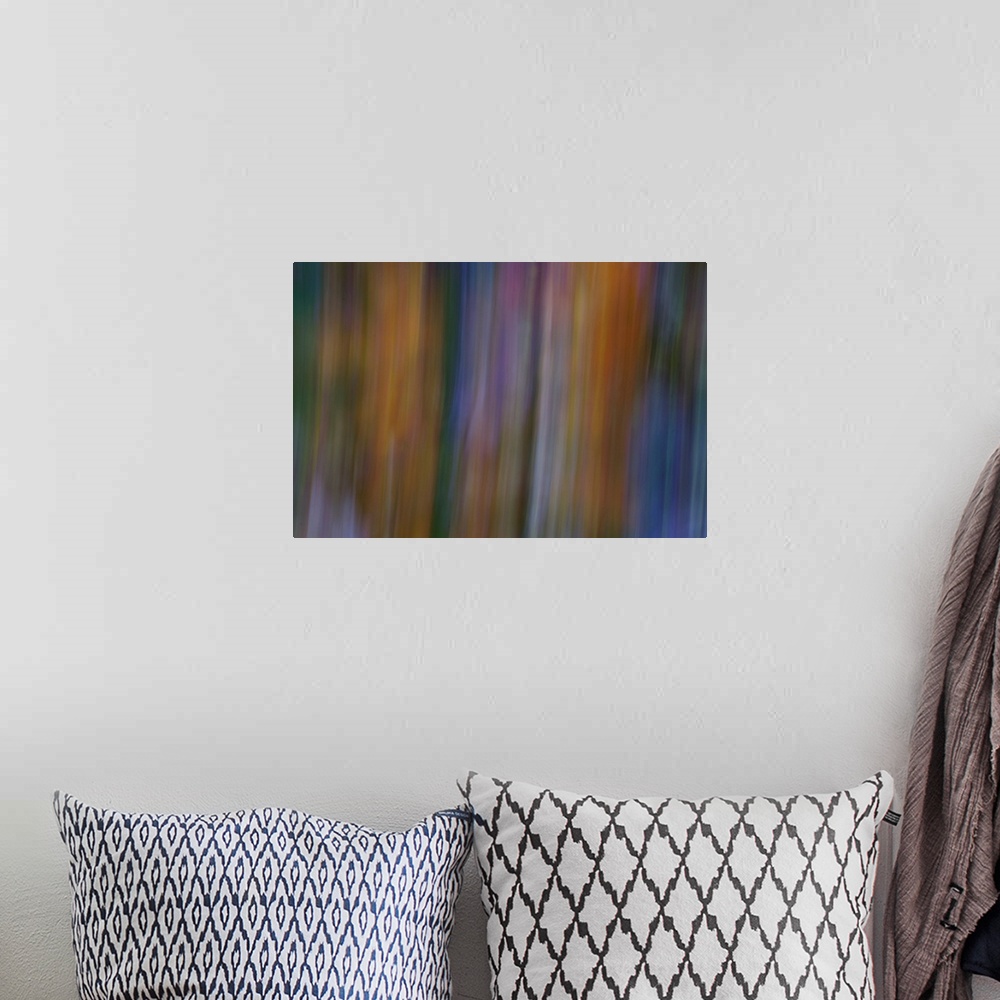A bohemian room featuring Impressionist photograph of a flower garden.
