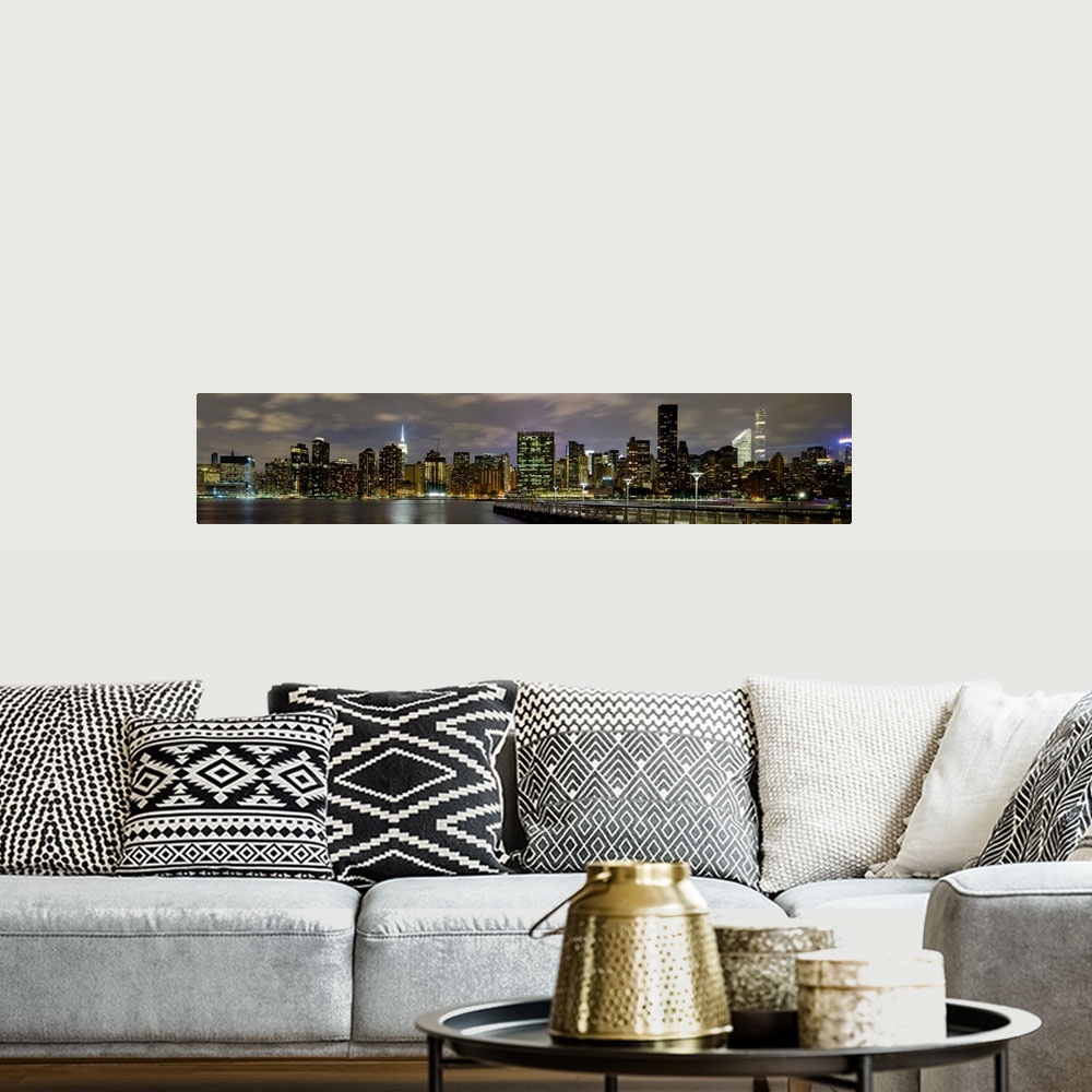 A bohemian room featuring Manhattan Panoramic View On East River At Night