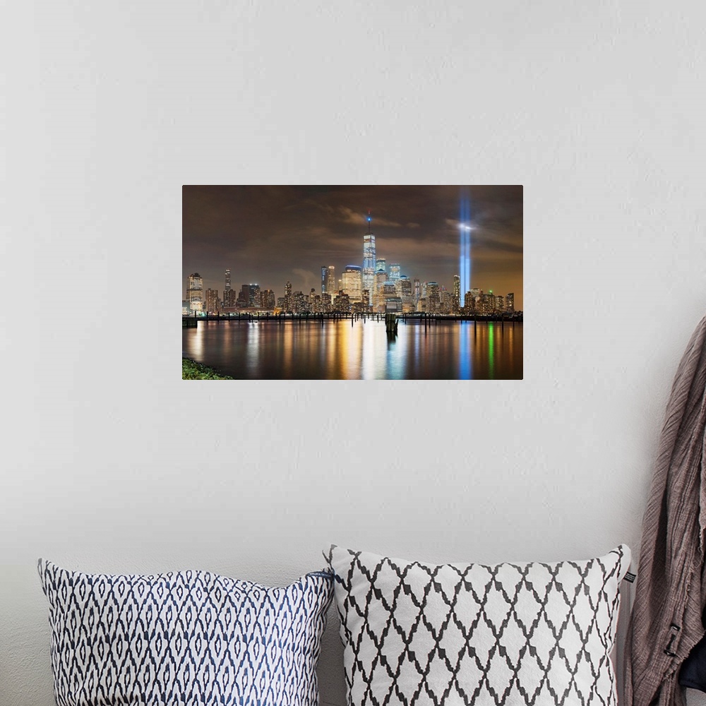 A bohemian room featuring Tribute In Light Panoramic View With Lower Manhattan From New Jersey