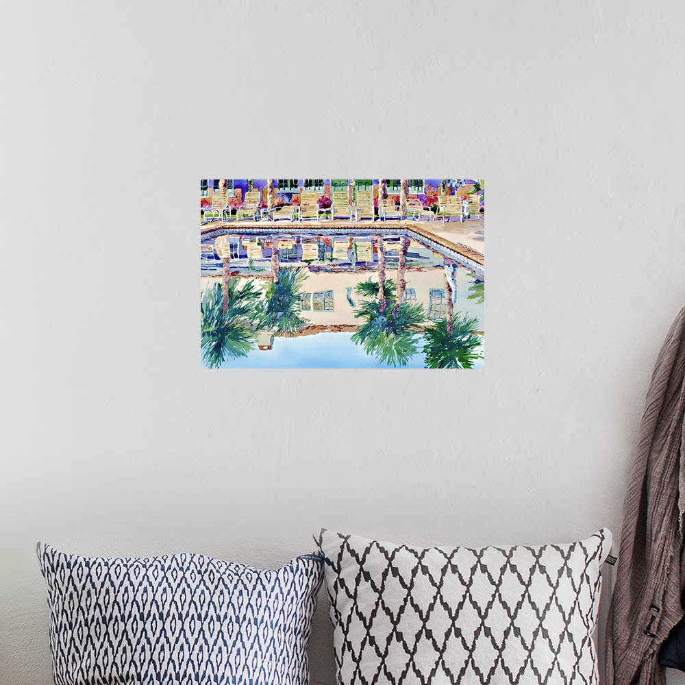 A bohemian room featuring Watercolor painting of a reflection in a Palm Springs swimming pool