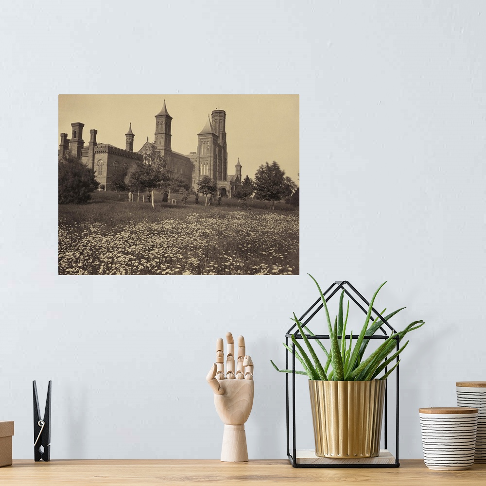 A bohemian room featuring Vintage photograph of Smithsonian Institution, Washington, DC