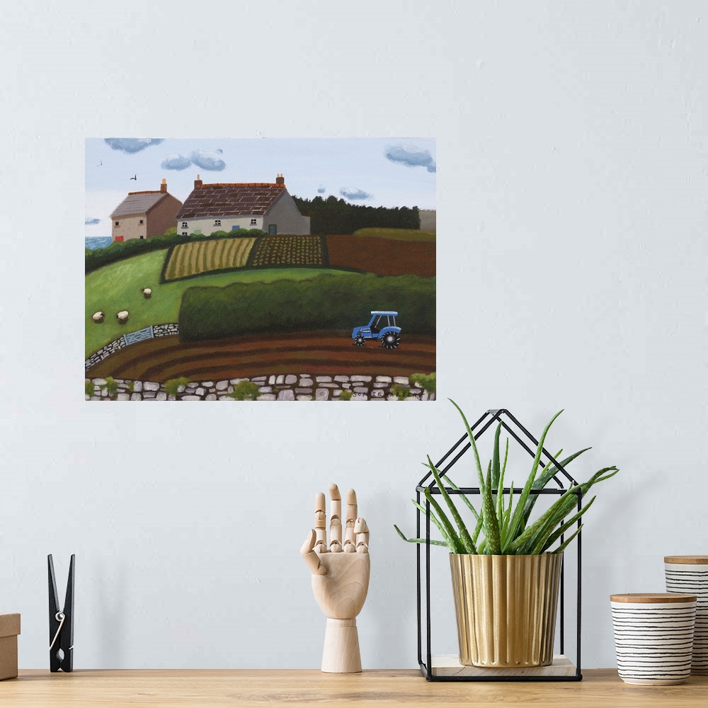 A bohemian room featuring Blue Tractor, Sheep And Farmhouse